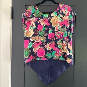 Cute Women's Maeve Silk Floral Top Navy Pink Sz 4